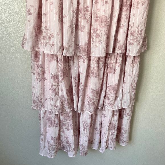 Torrid Dress Womens 3X Pink Tiered Floral Midi Whimsical Fairy Coquette Garden - Picture 5 of 11
